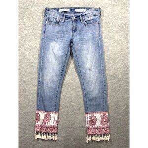 Pilcro & The Letterpress Hyphen Jeans Size 25 Paisley Fringe Trim‎